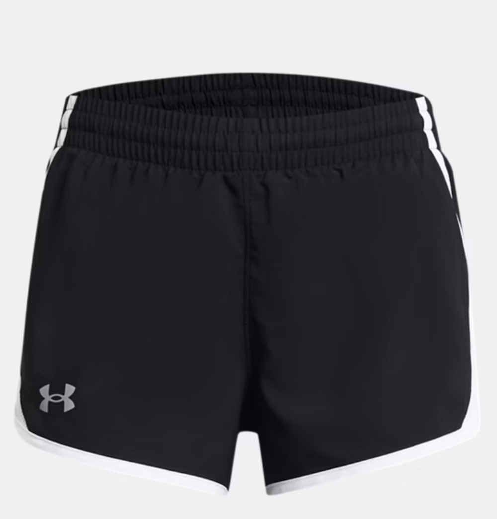 Under Armour Girl's YXS UA Fly-By 3" Black & White Athletic Shorts A14-3